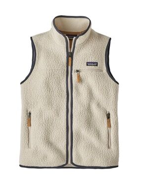 Patagonia Women's Retro Pile Vest - Cream Vest with Navy Trim (XL)